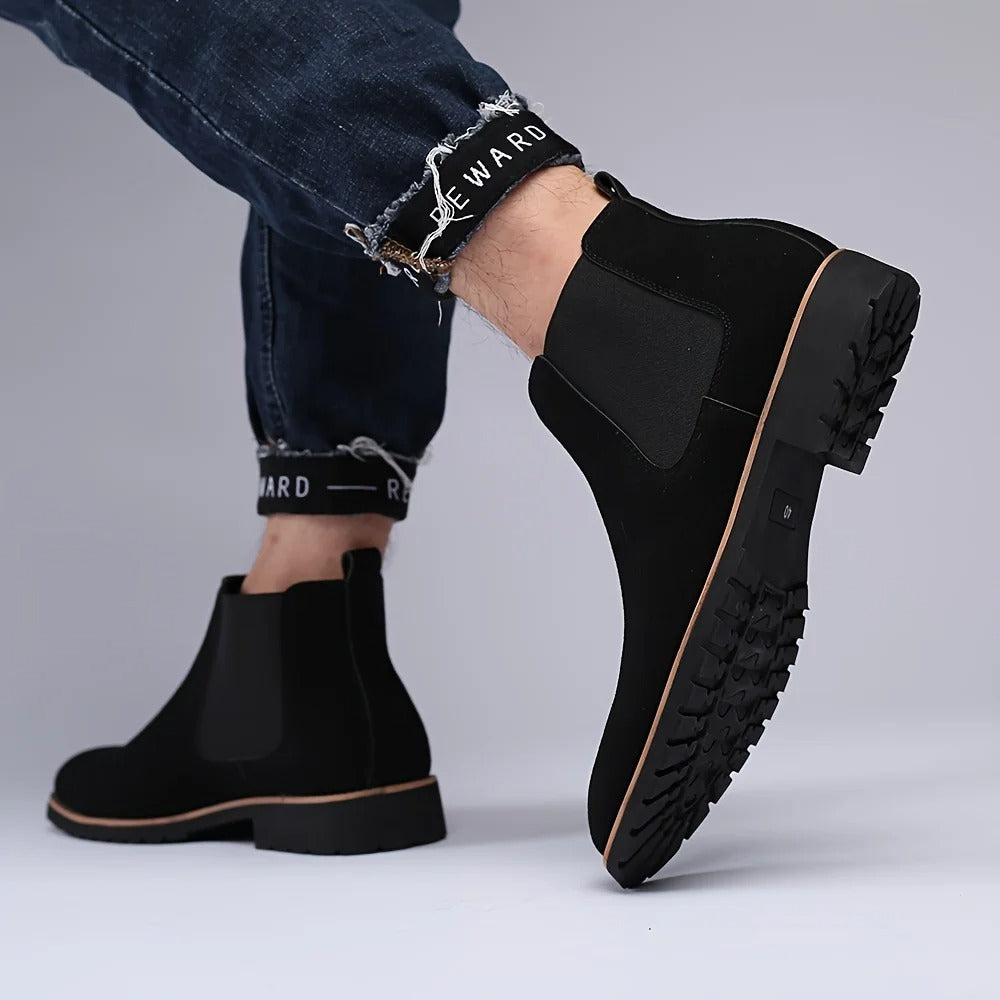 Men's Fashionable Frosted round Toe Mid-Top Chelsea Boots Slip-On Casual Boot Style