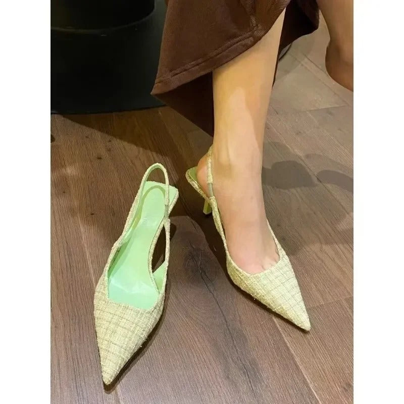 brand designed knitted platform heels for women, pointed-toe party shoes
