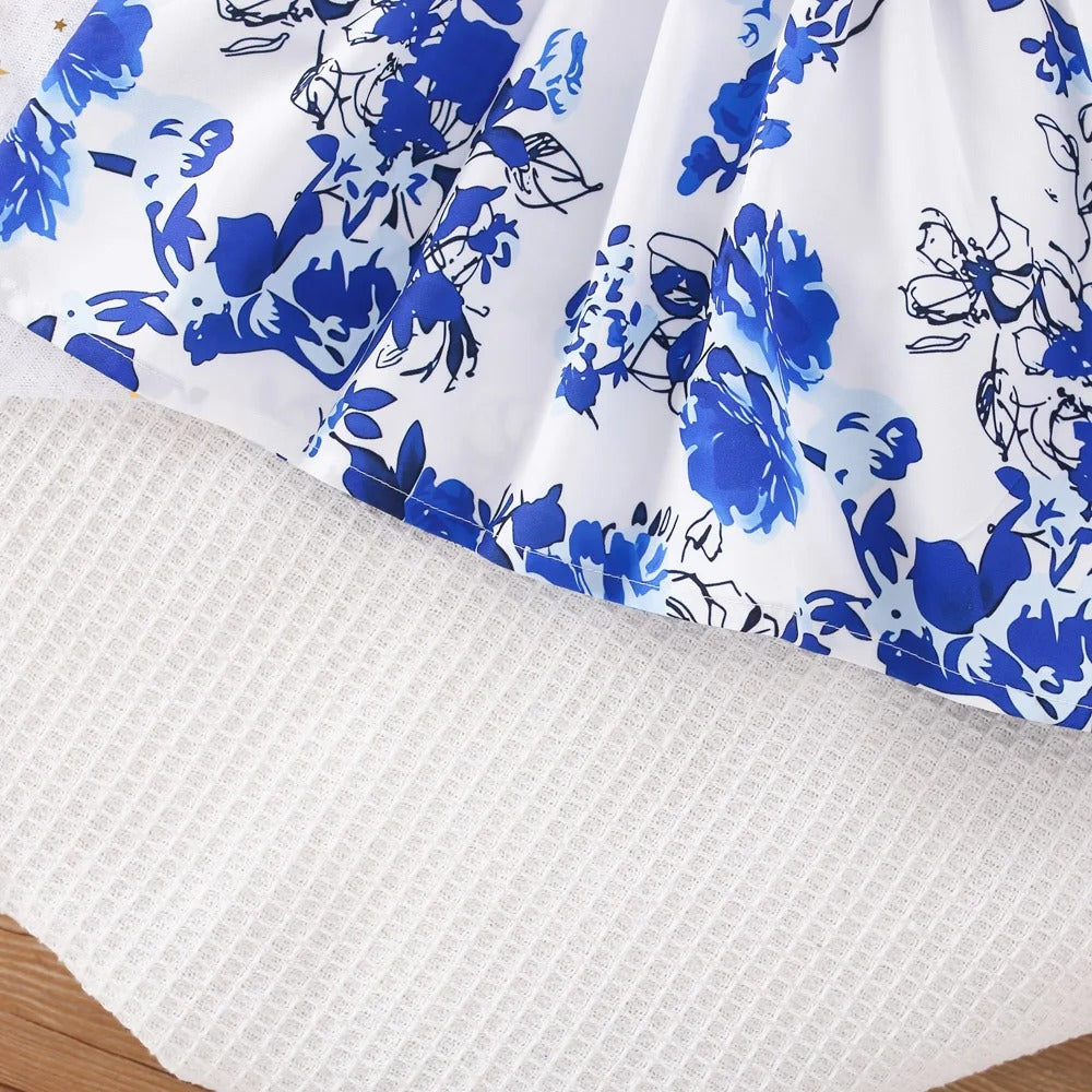 (6 Months -3 Years Old) Spring And Autumn New Blue Flower Baby Girl Dress