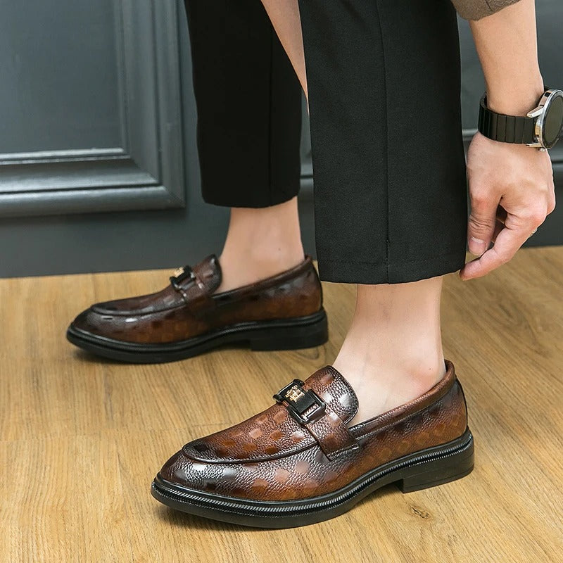 Leather loafer bean shoes British business casual slip-on leather shoes for men Breathable young hair stylist formal men
