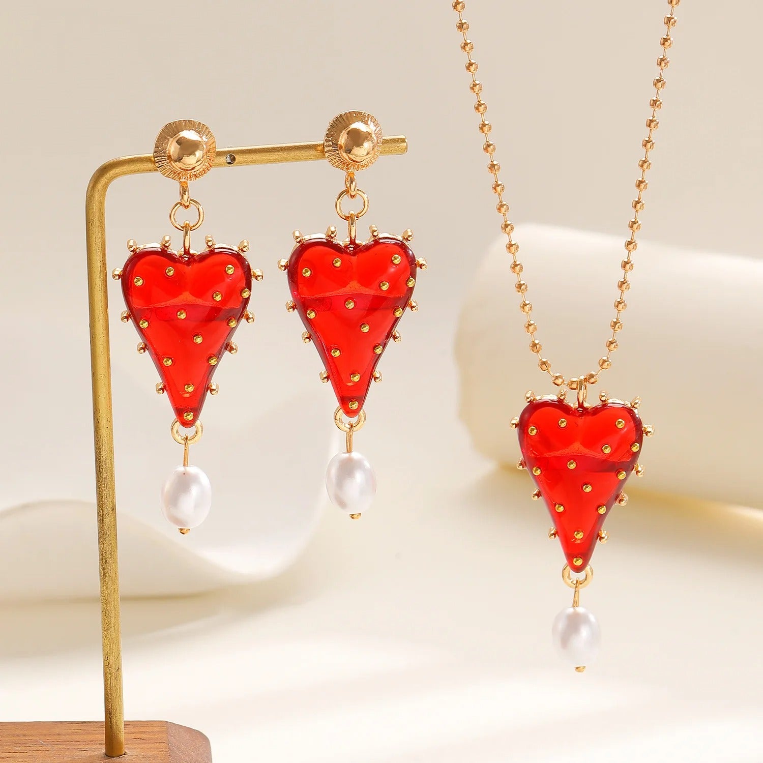 Strawberry Red/Green Heart Jewelry Set