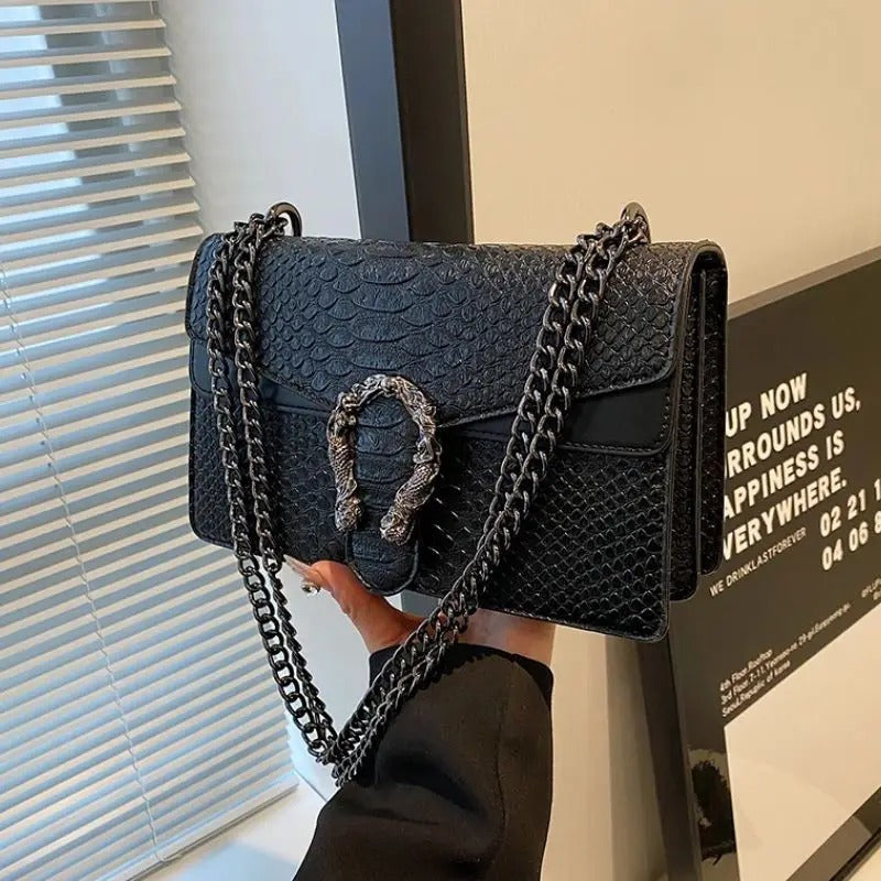 Women Snake Pattern Crossbody Small Square Bag
