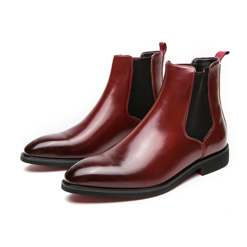 Chelsea Boots for Men Red Sole Ankle Business Round Toe Slip-On Mens Boot