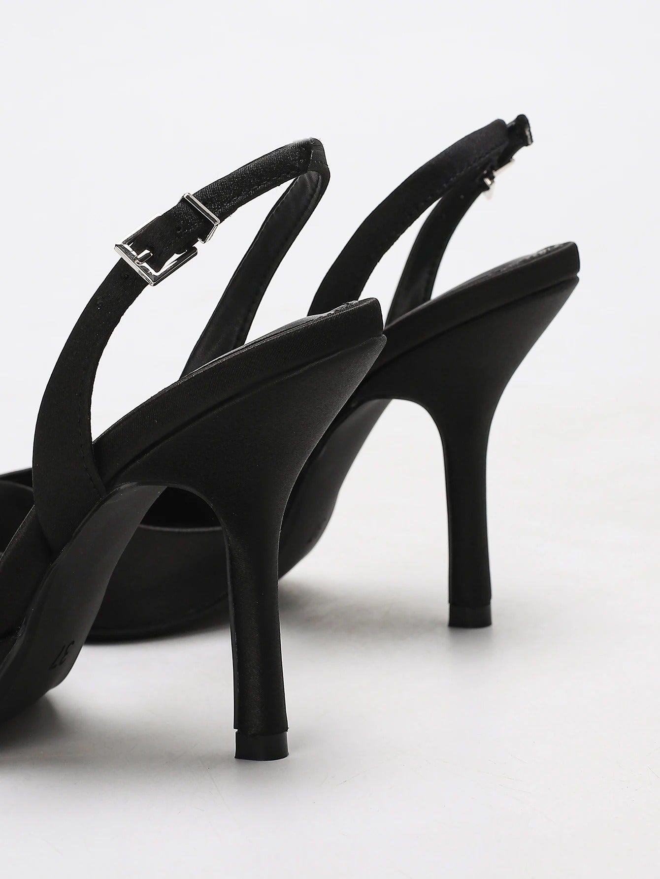 Women's Ivory Satin Pointed-Toe Slingback Heeled Sandals