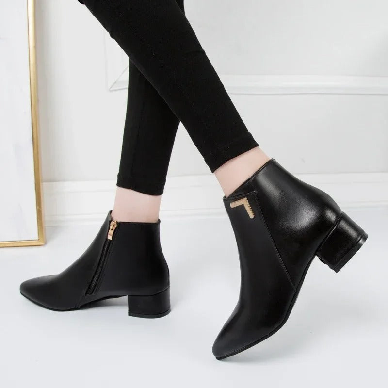 Leather High Heels Spring Zipper Office High Heels