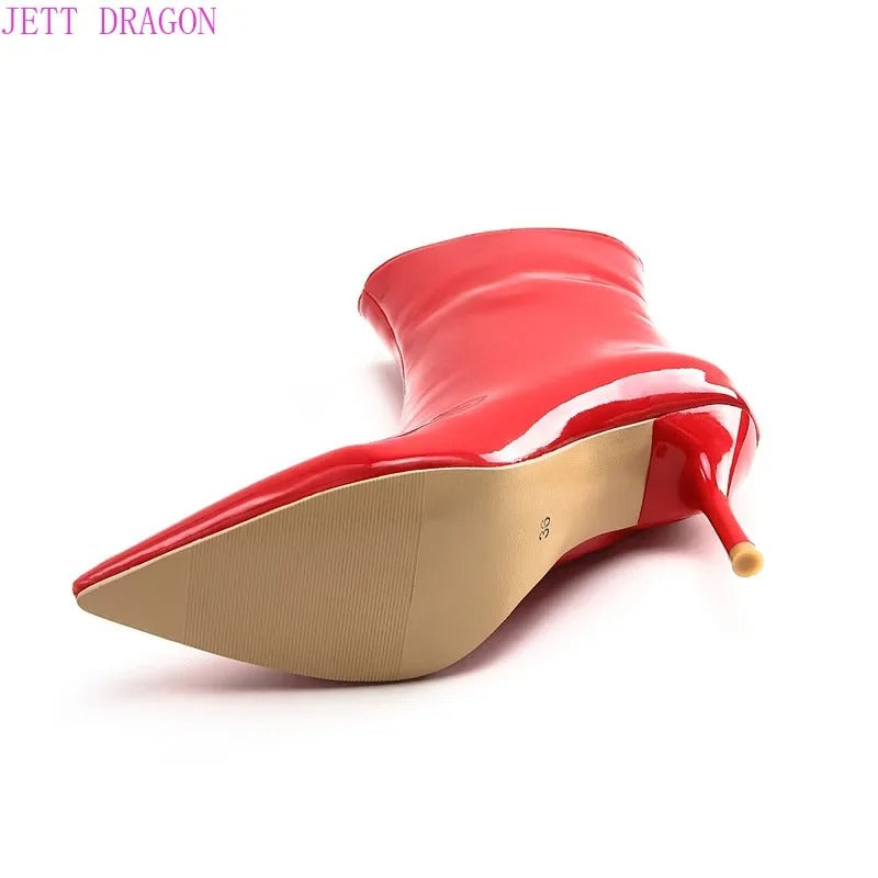 PU Leather Zipper Women Booties High Heels