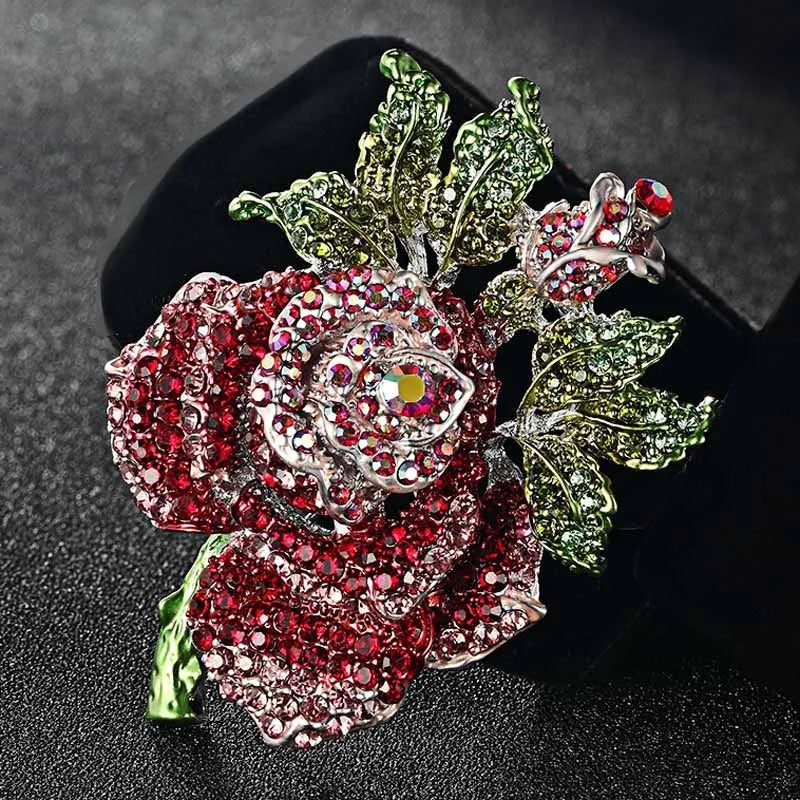 colorful Rhinestone Crystal Rose Flower brooch