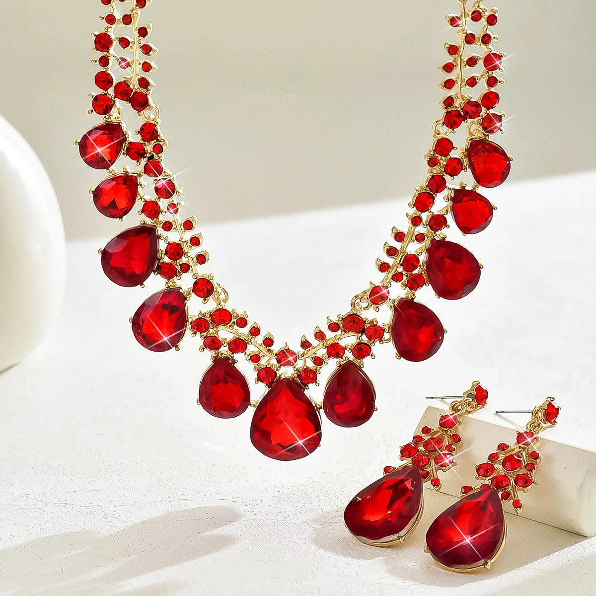 rendy Charm Crystal Water Drop Necklace Earrings