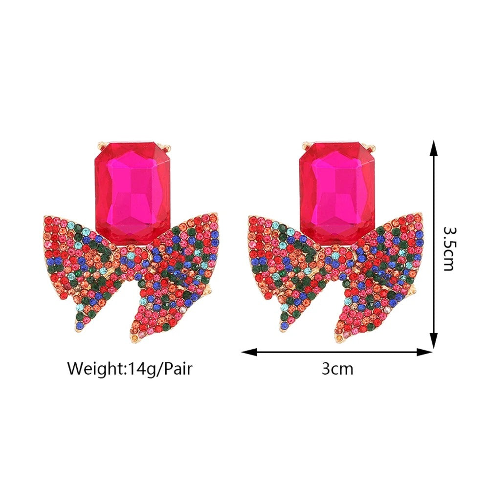 Bow Full Crystal Decor Stud Earring