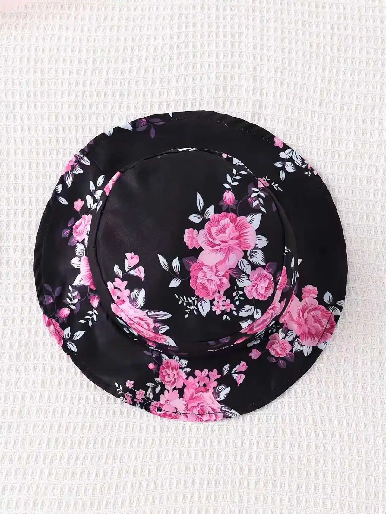 Toddler Girl Black & Pink Floral 3pcs Set Halter Top + Tiered Skirt + Matching Hat Kids Party Dress Set