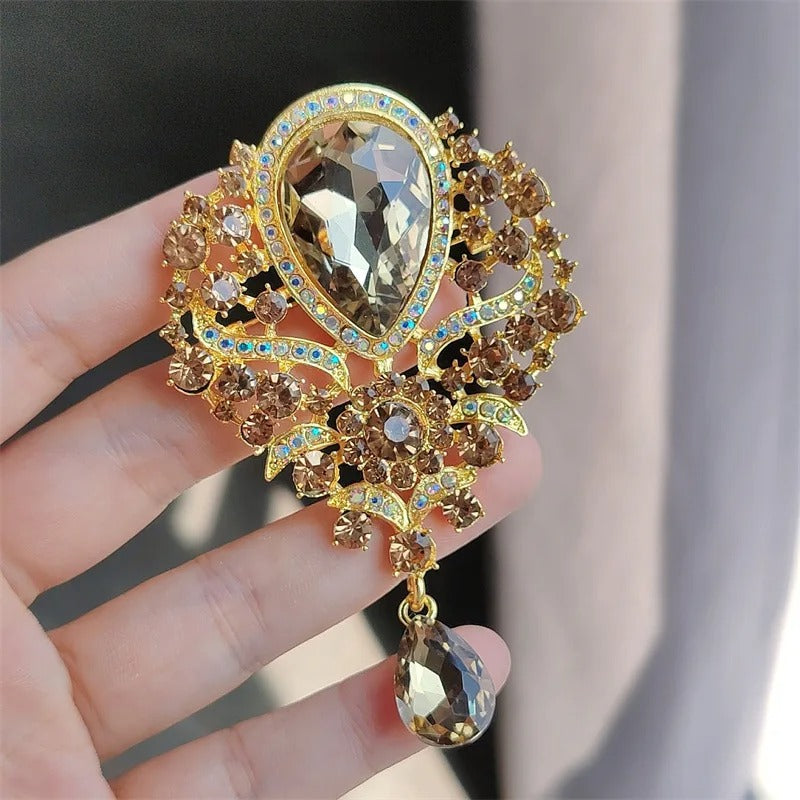 Diamond Crystal Drop Brooch