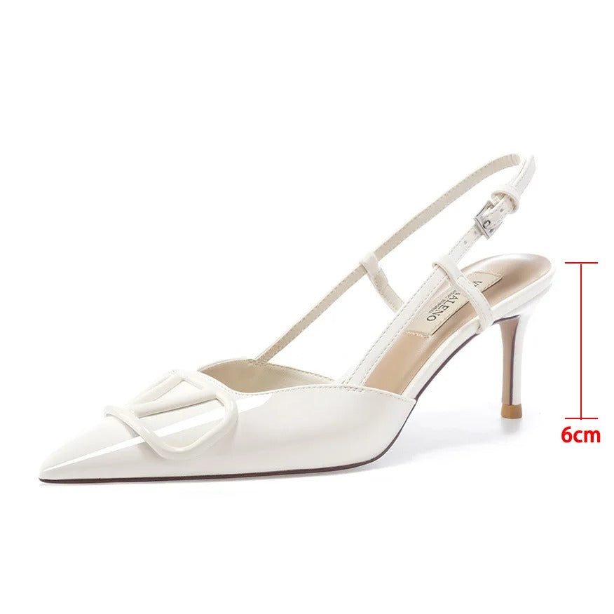 Women's Pointed Toe Slip-On Sandals with Buckle V-Strap High Heels