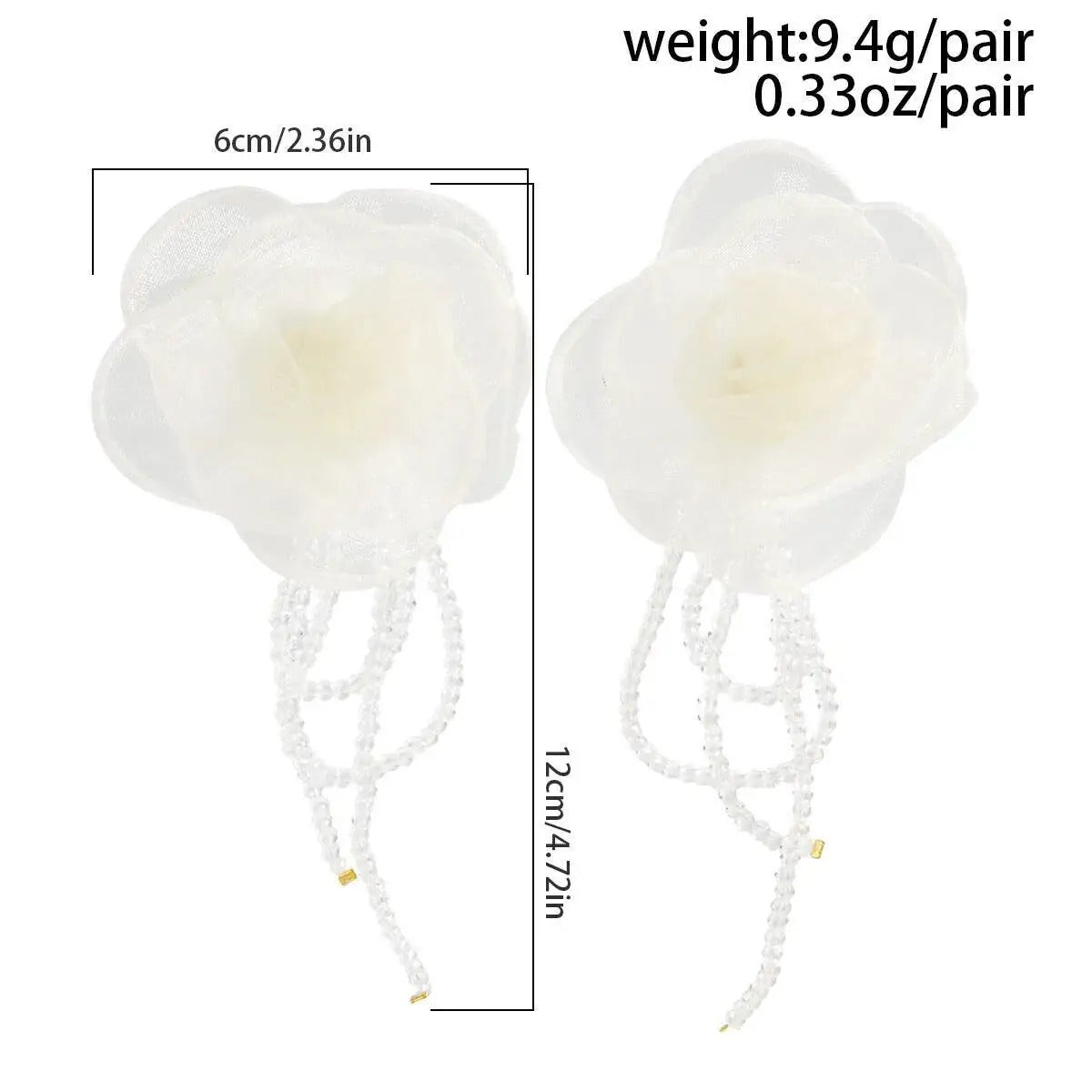 White Mesh Flower Tassel Pendant Earrings