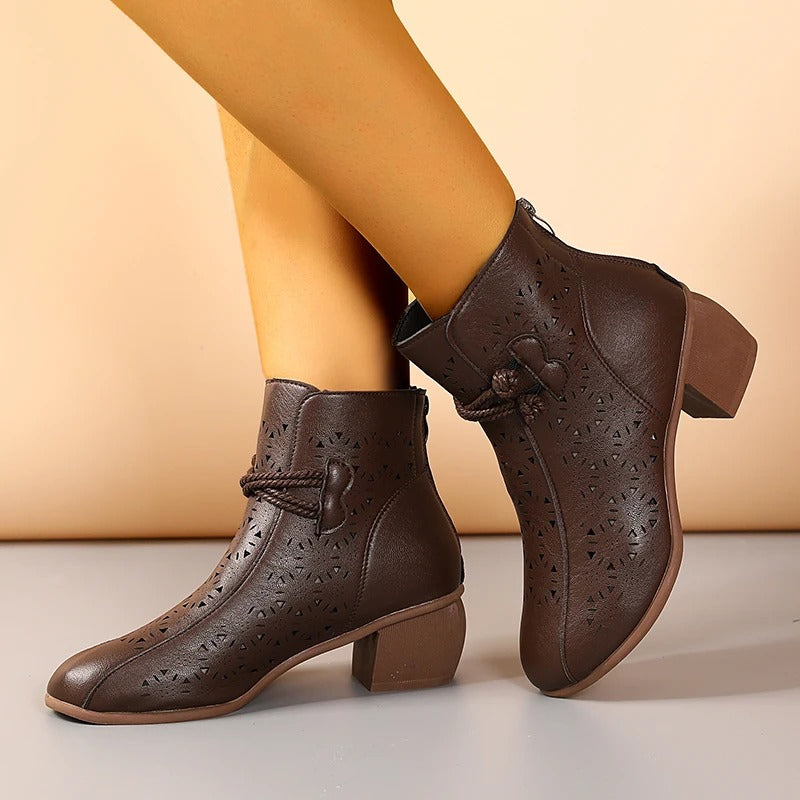 Mid-Heel Ankle Boots, Retro Breathable Comfortable Shoes