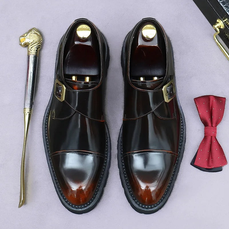 ining Genuine Leather Buckle Casual Patent Leather British Men's Shoes