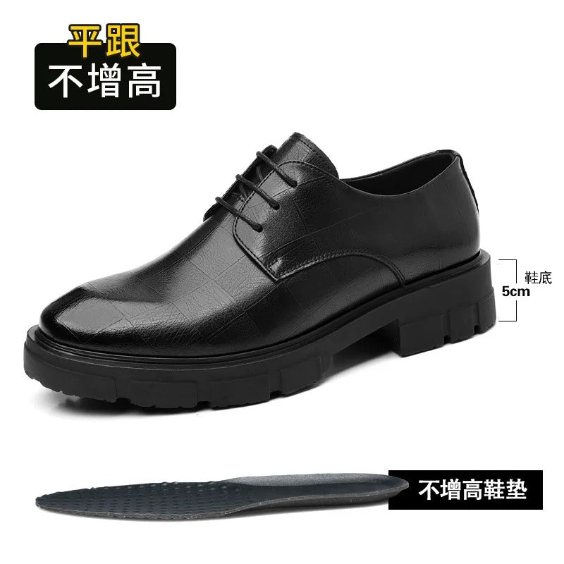 Leather Shoes Lace-Up Design Wear-Resistant Low Help Heightening