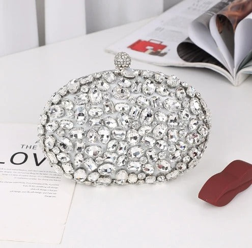 Embroidered Diamond Clutch Bag Glass Stone