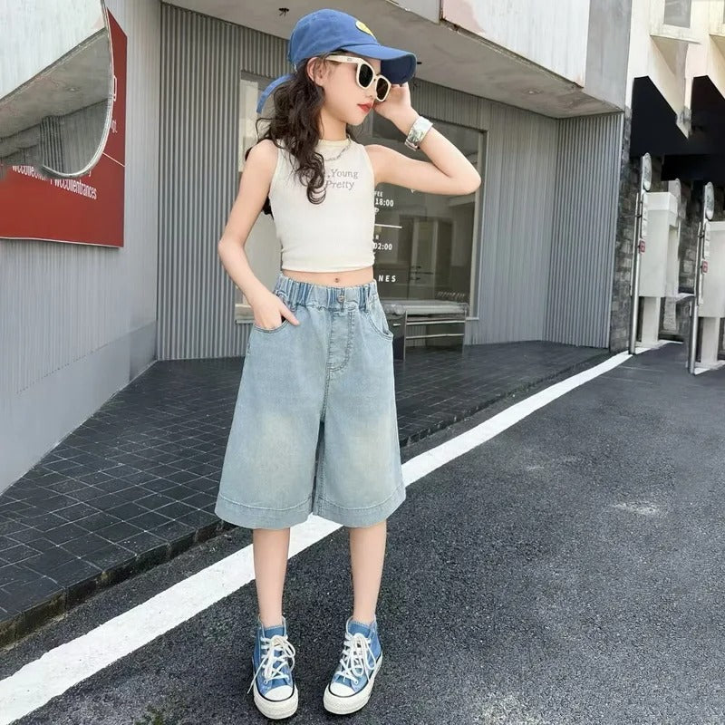 Denim Short Pants Knee-Length for Kids.