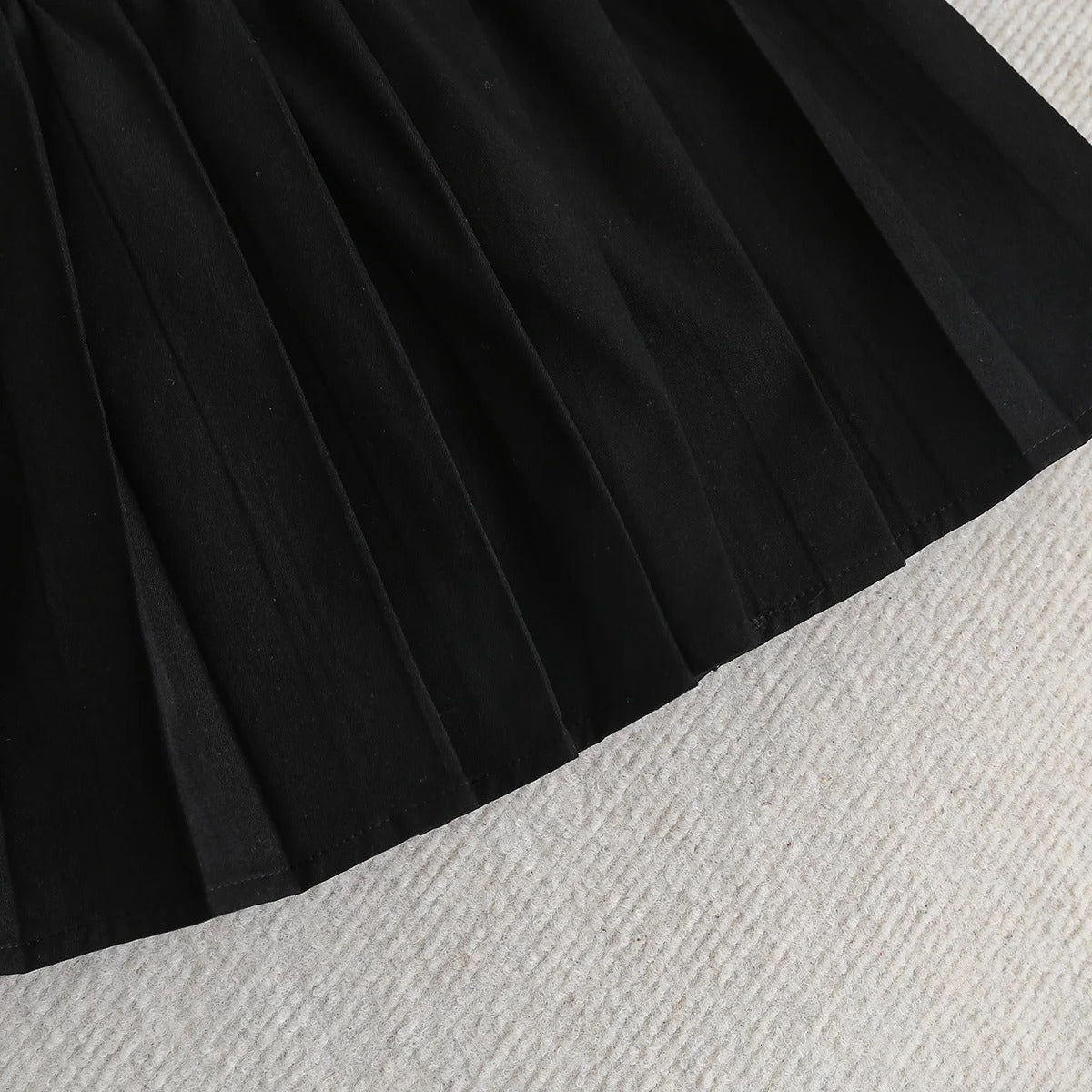 Doll Collar Top with Butterfly Knot + Black Pleated Skirt Set for Kids