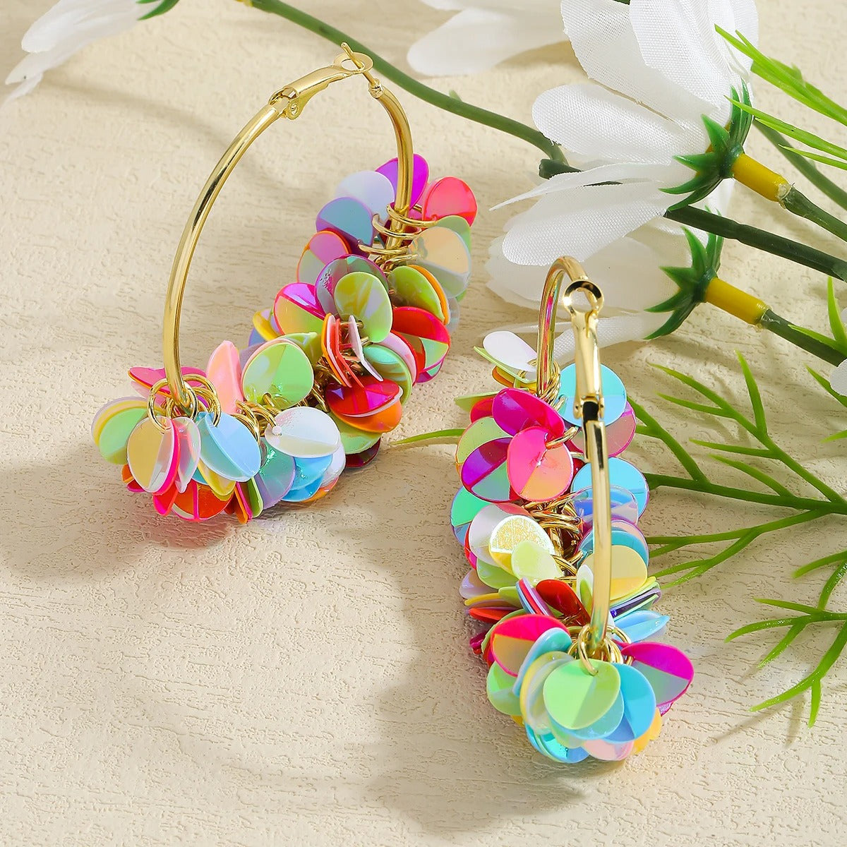 Colorful Sequin Petals Drop Ear Loops Y2K Summer