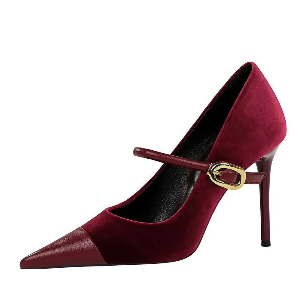 Stylish Party Pumps Rhinestone Embellishments T-strap Buck