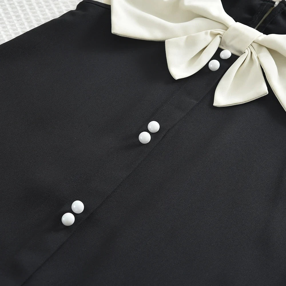 Fashionable Girls' Casual Clothes Lapel Bow Pearl Single Breasted Sleeveless Dress.