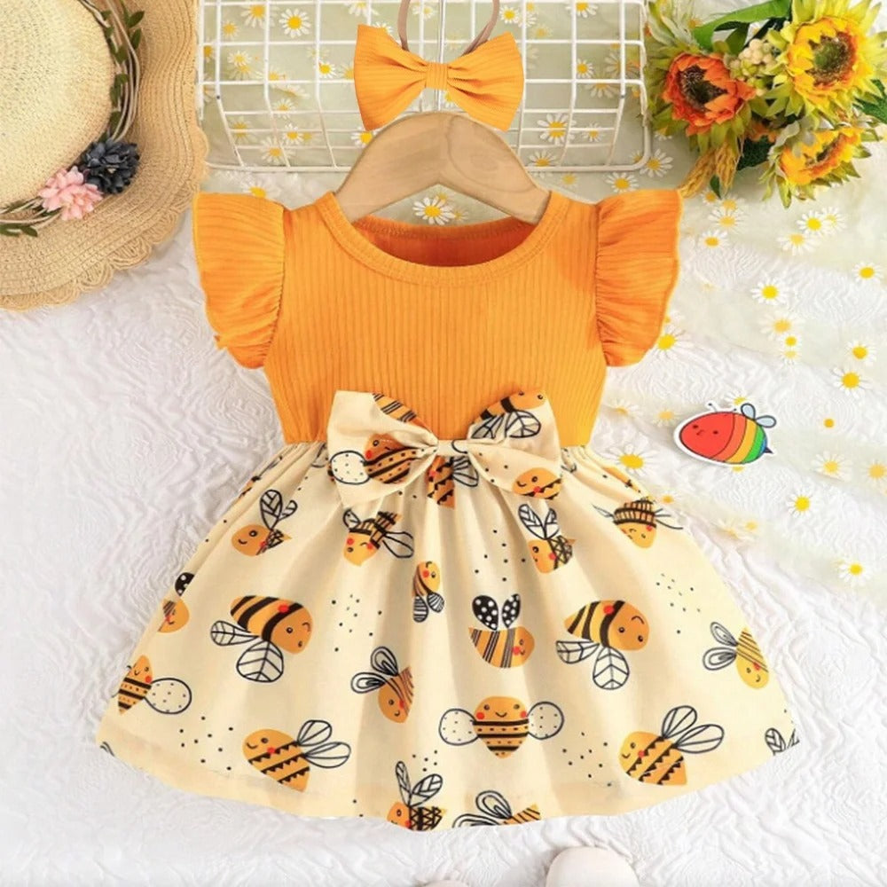 Fly Sleeves Cute Bee Children'S Sleeveless Clothes+Bow Headband