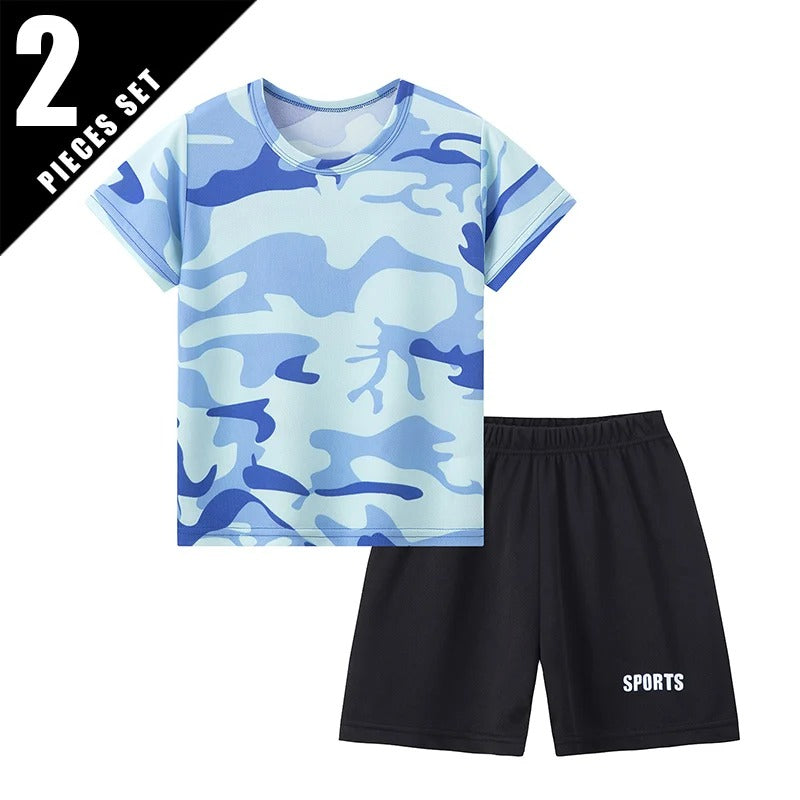 2-Pcs Children's Quick-drying Camouflage Tie-dye Suit Boys