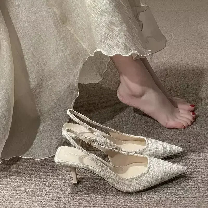 brand designed knitted platform heels for women, pointed-toe party shoes