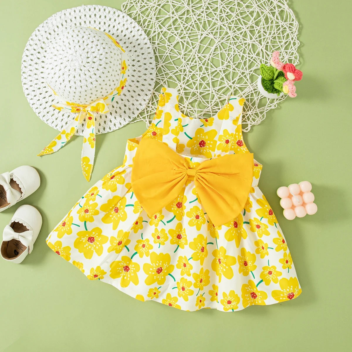 Bow Children'S Sleeveless Clothes With Free Hat For Beach Party