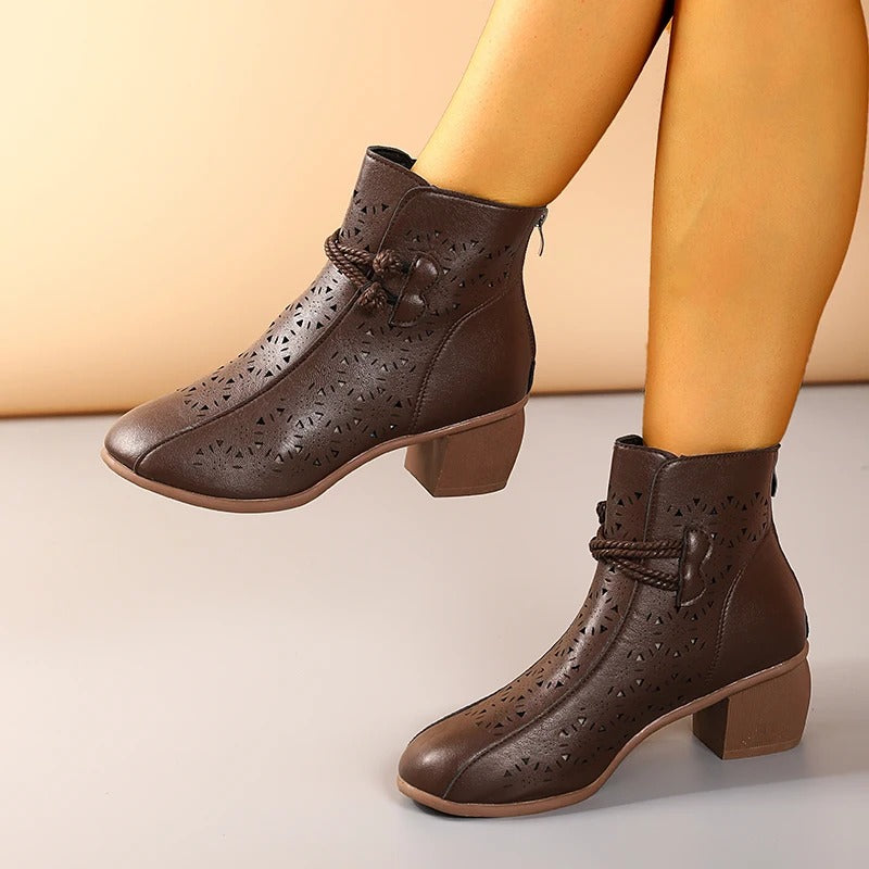 Mid-Heel Ankle Boots, Retro Breathable Comfortable Shoes