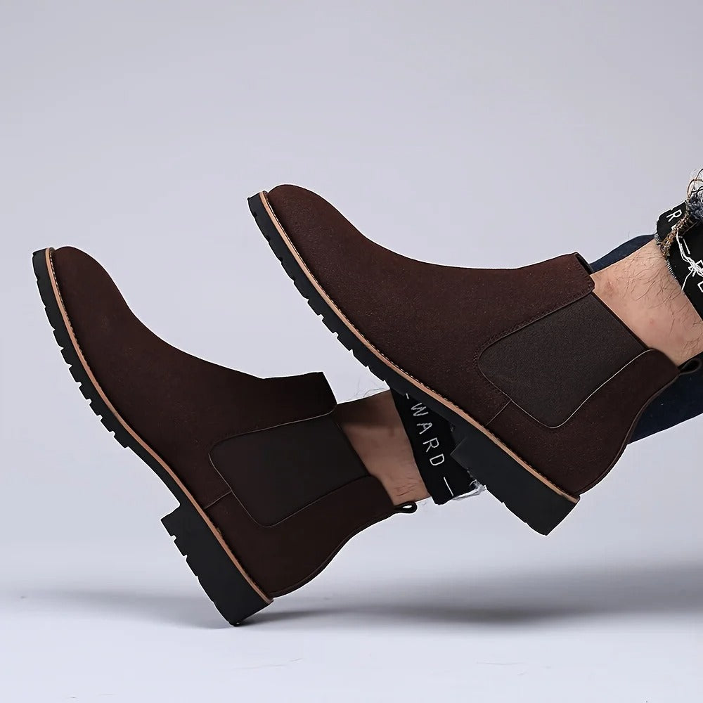 Men's Fashionable Frosted round Toe Mid-Top Chelsea Boots Slip-On Casual Boot Style