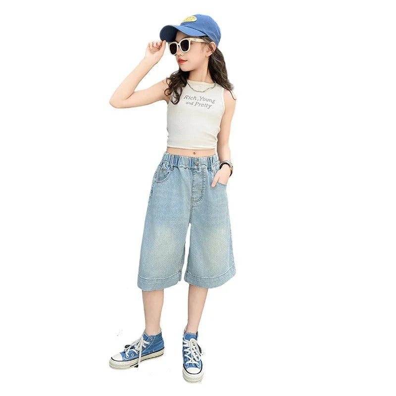 Denim Short Pants Knee-Length for Kids.