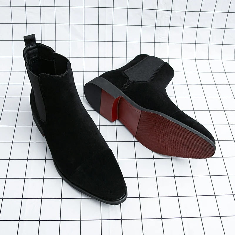 Chelsea Boots for Men Red Sole Pu Ankle Business Round Toe Slip-On