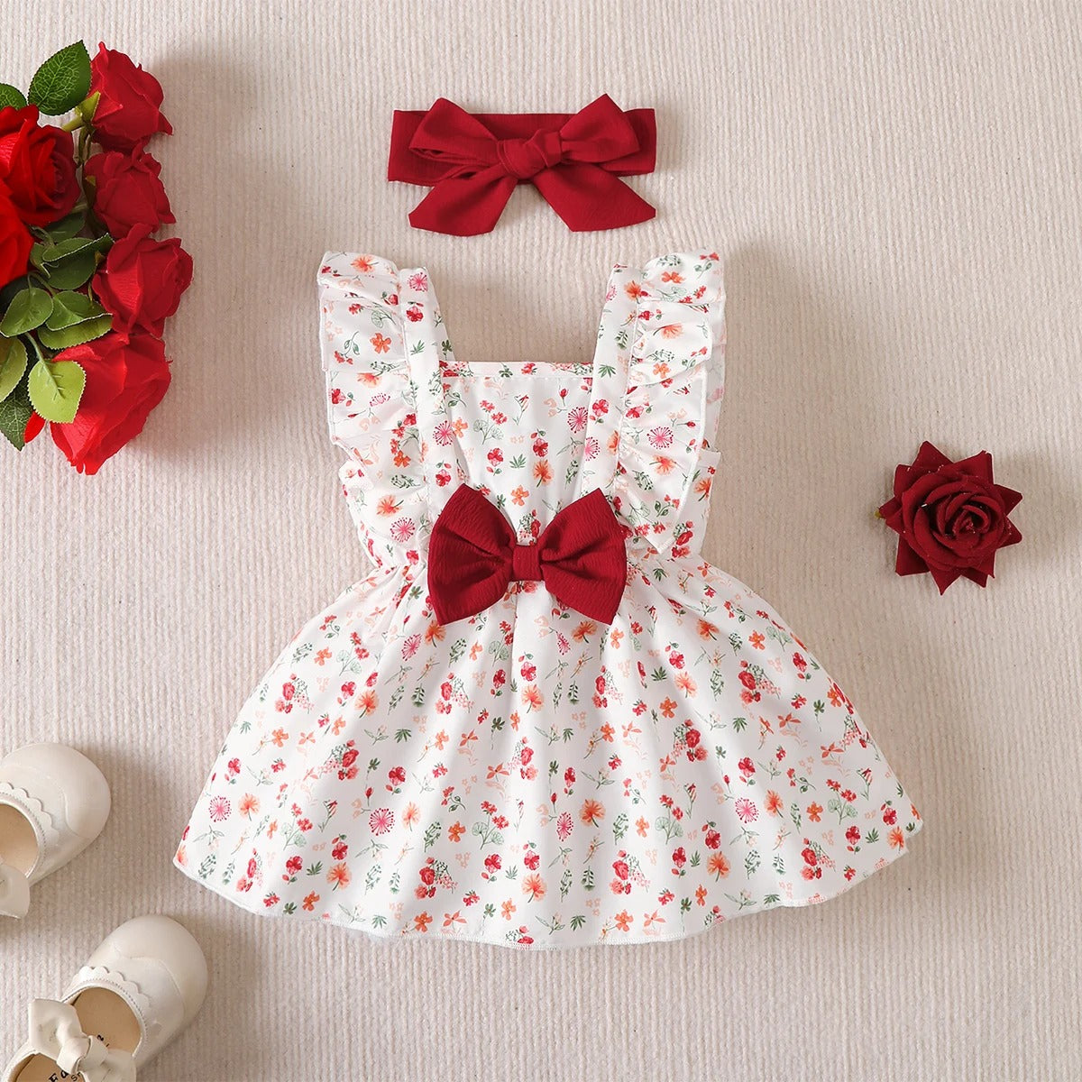 0-24 Months Baby girl Bress with Small floral Ruffle edge sleeveless Dress