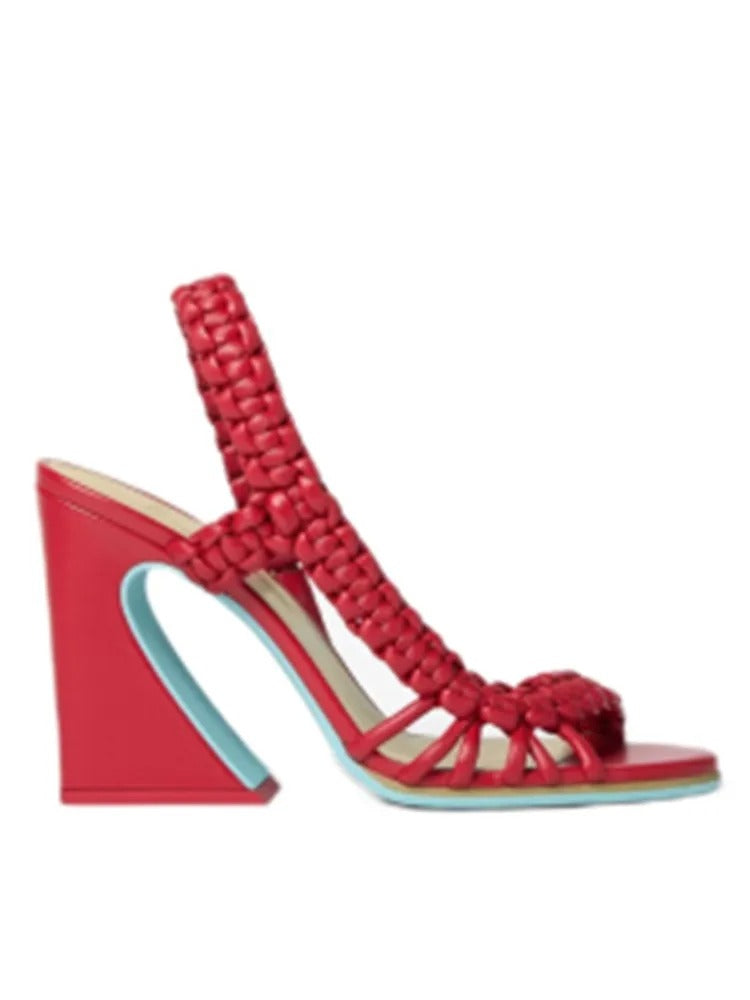 Summer New Coarse High Heel Knitted Women's Sandals