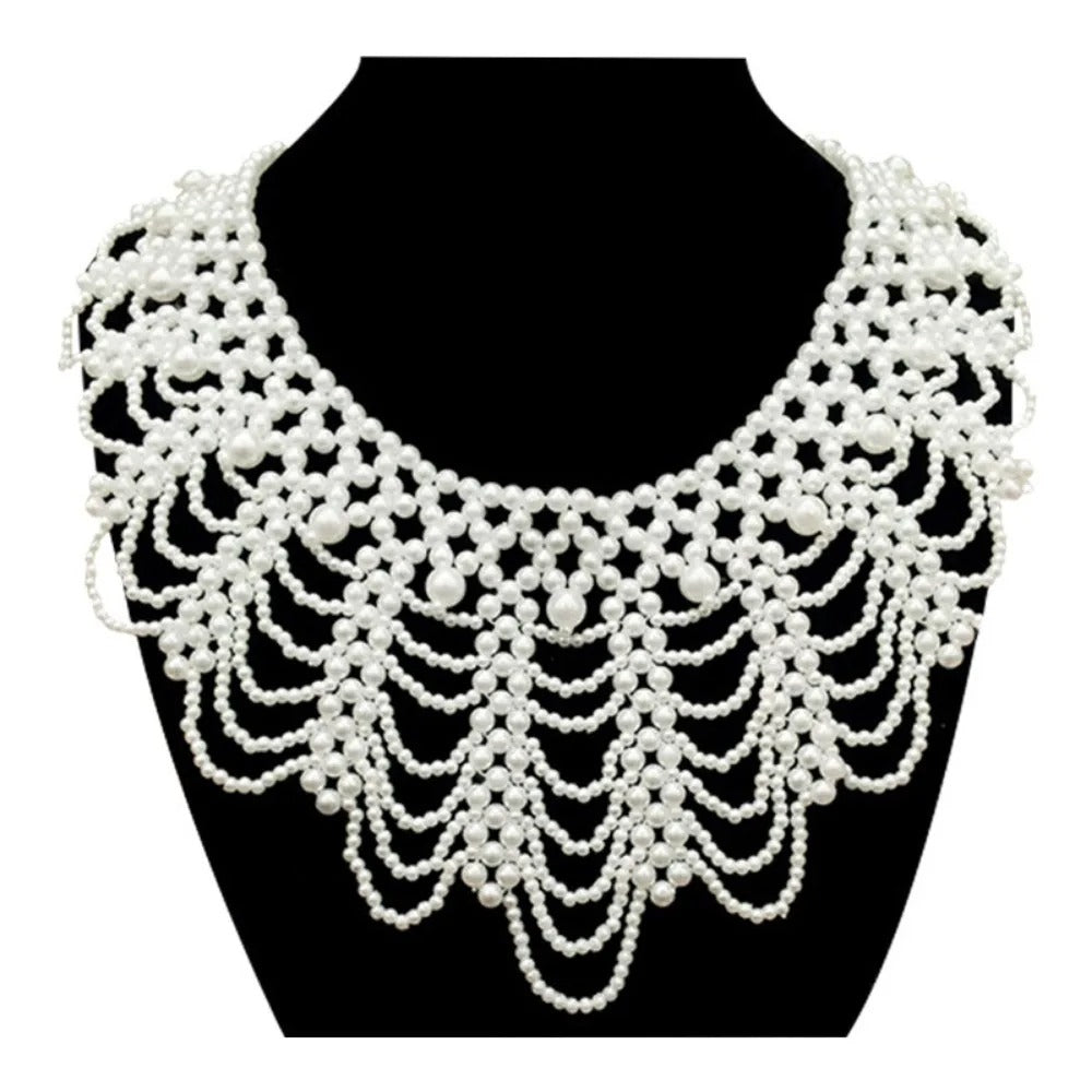 Pearl Beaded Lace Trim Collar Ribbons