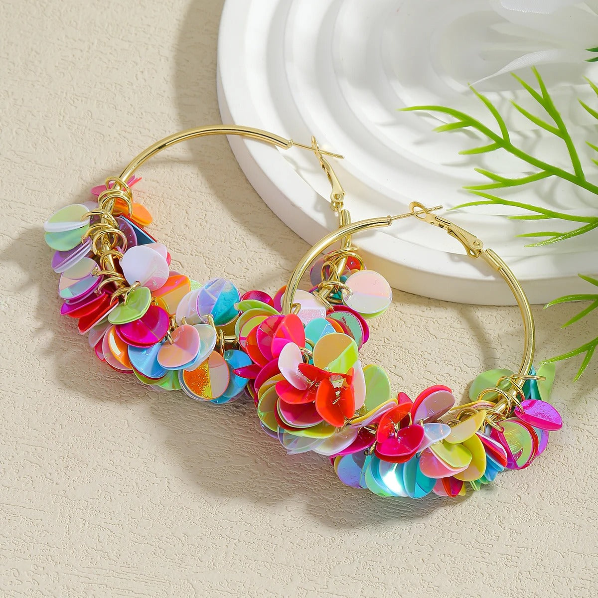 Colorful Sequin Petals Drop Ear Loops Y2K Summer