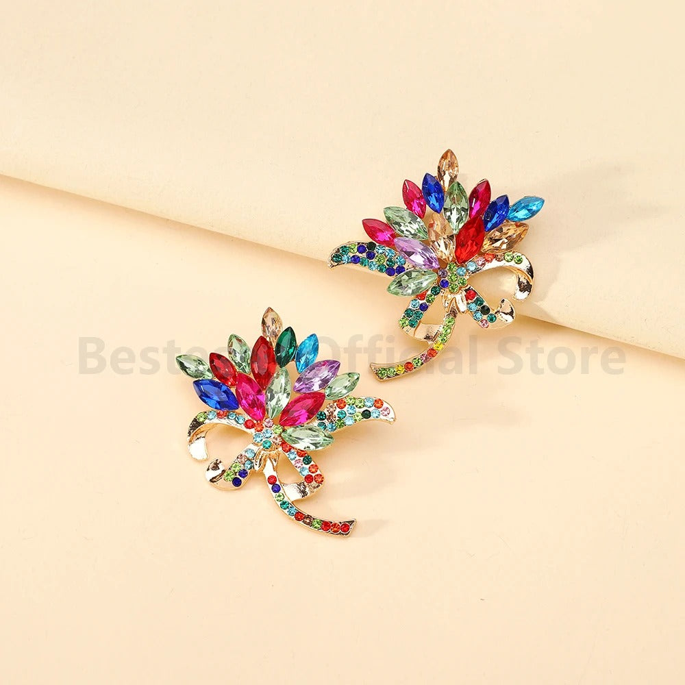 Elegant Faux Gemstone Flower Bouquet Stud Earrings