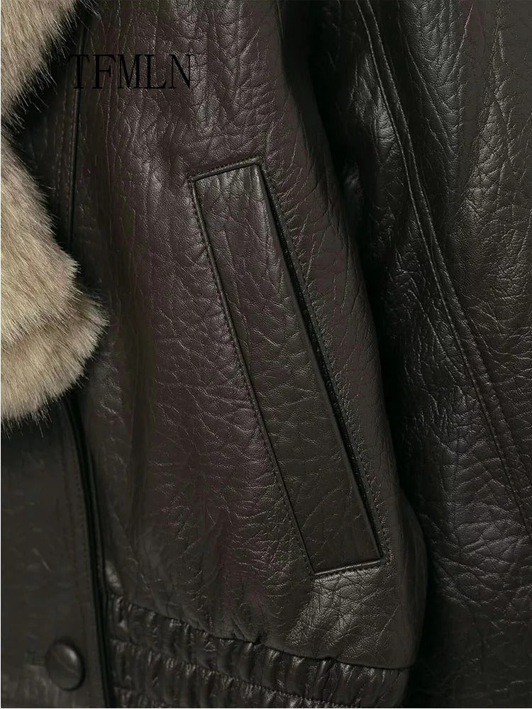 Winter Women Loose Faux Leather Jacket Fashion