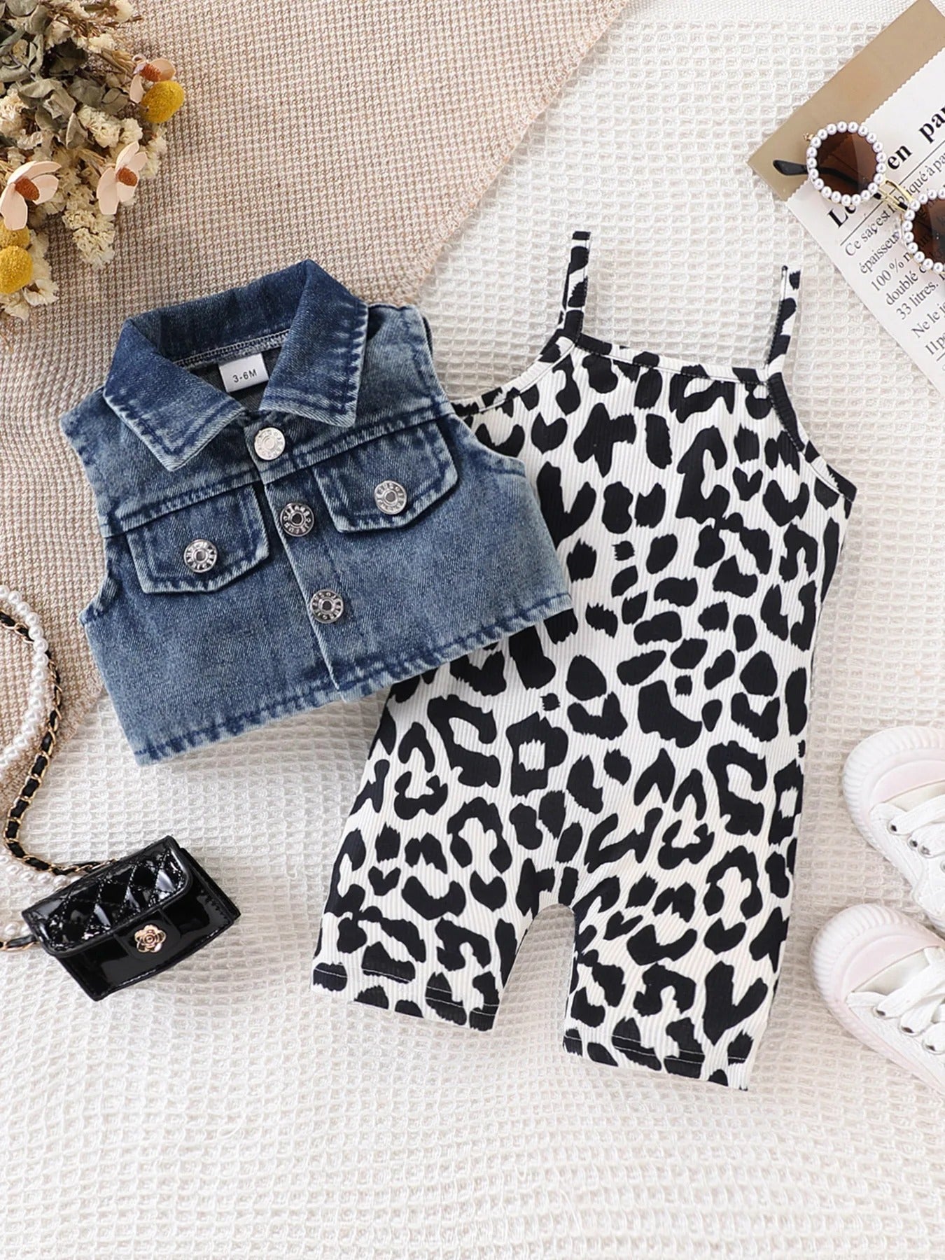 Stretchy Ribbed Leopard Print Jumpsuit Shorts, Stylish Two-Piece Set