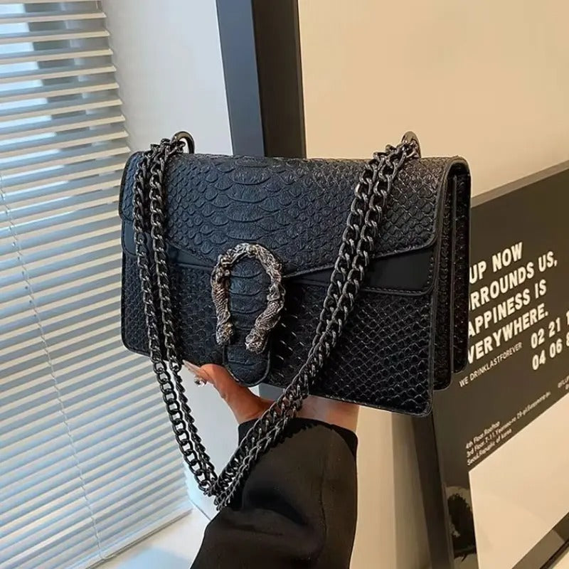 Women Snake Pattern Crossbody Small Square Bag