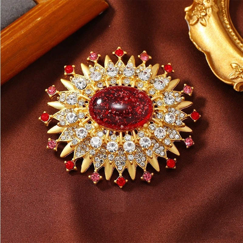 Rhinestone Elliptical Badges Brooch Retro