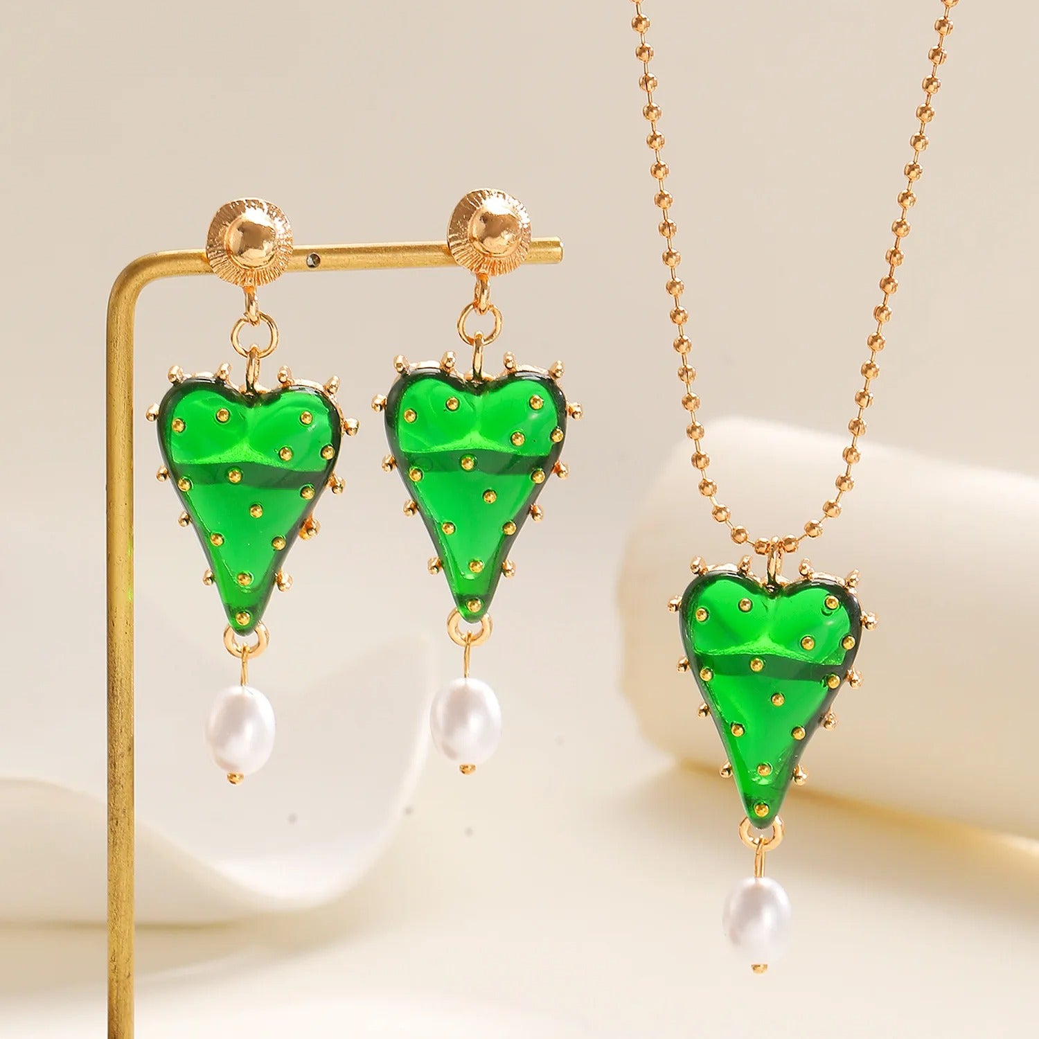 Strawberry Red/Green Heart Jewelry Set