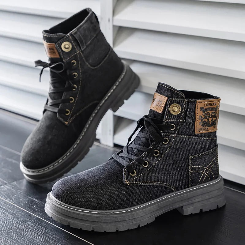 Durable High-Top Denim Cool Versatile Men's Boots