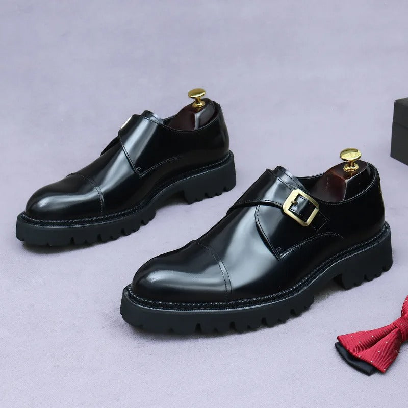 ining Genuine Leather Buckle Casual Patent Leather British Men's Shoes