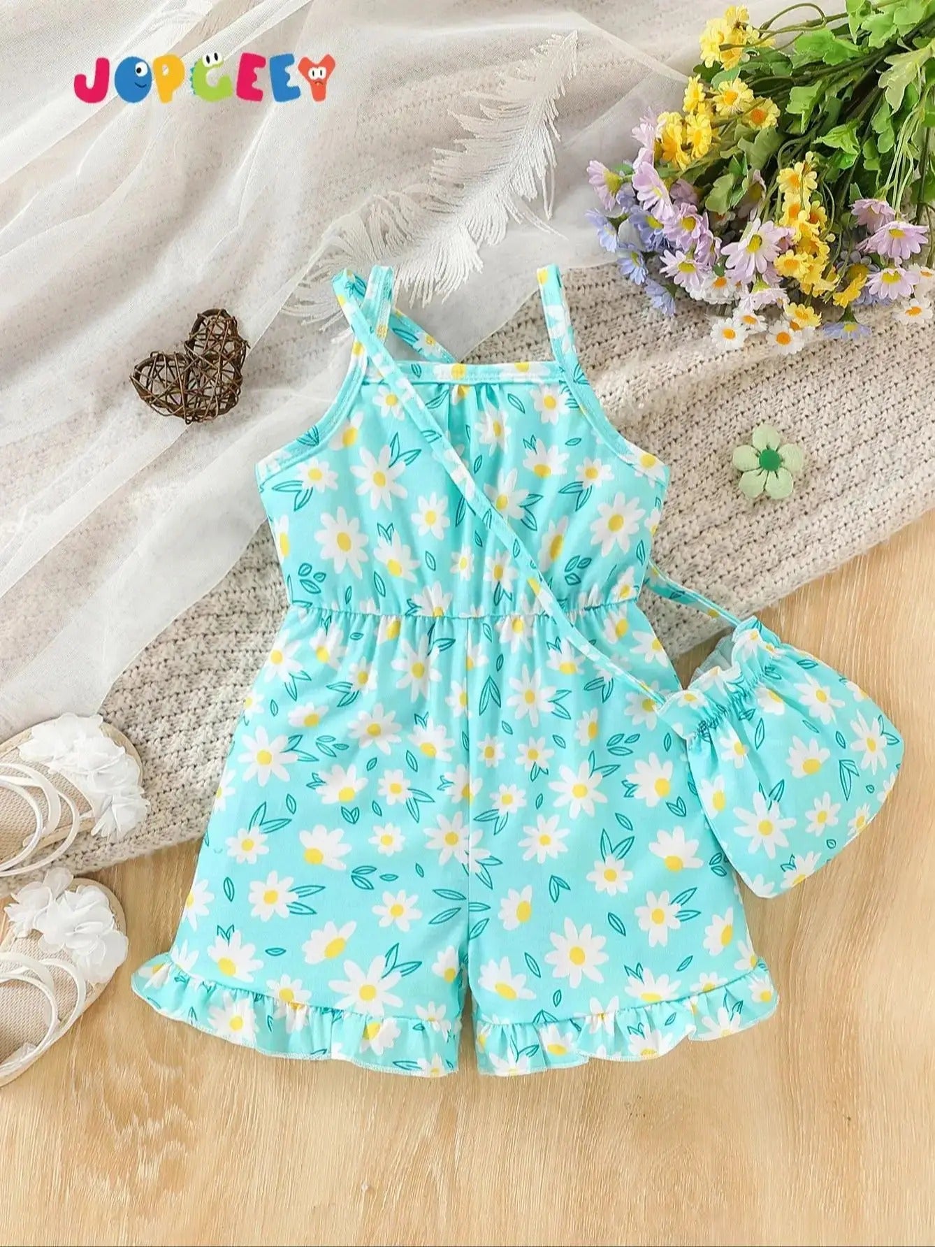 Baby girl baby fashionable casual flower full body printed suspender jumpsuit