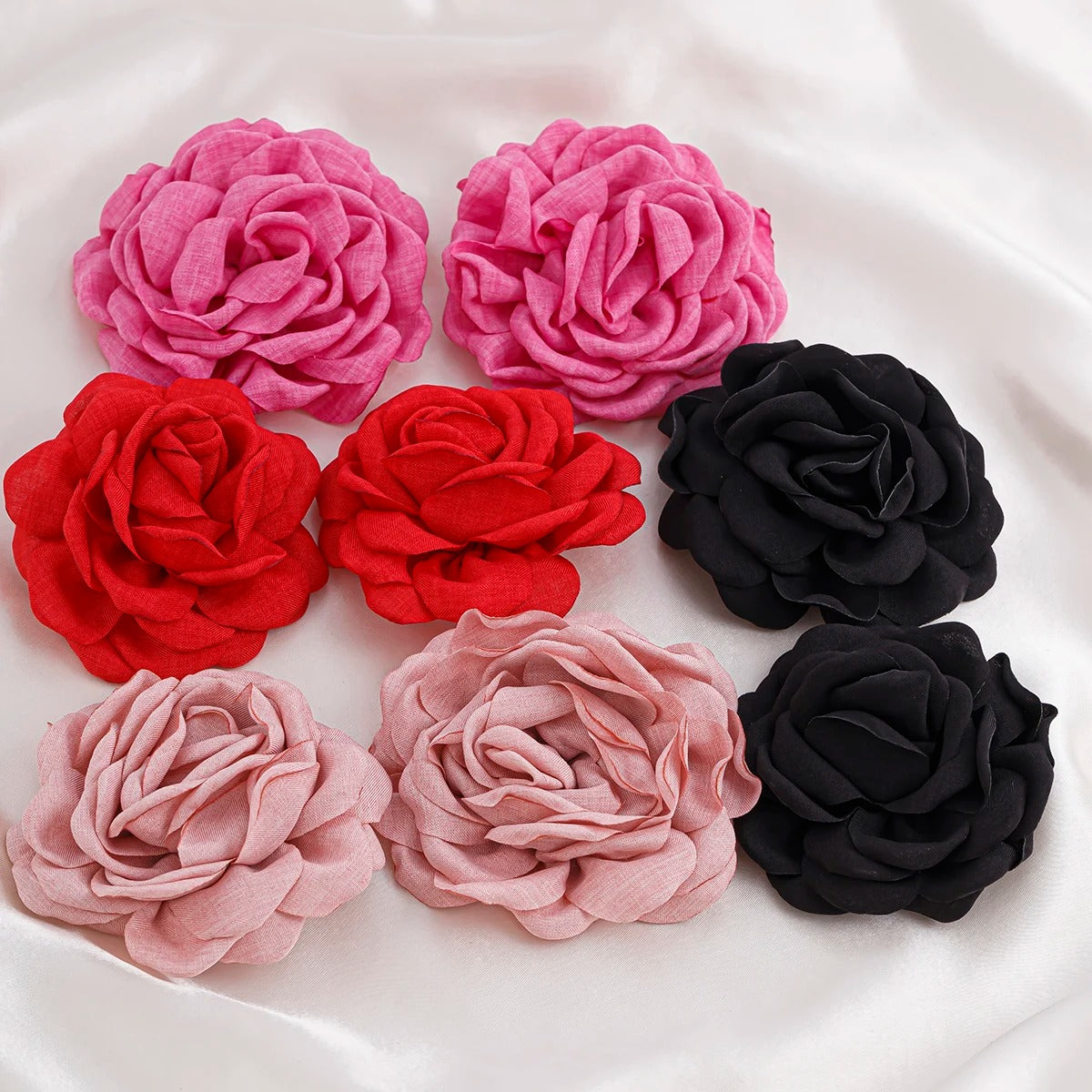Big Fabric Rose Flower Earrings