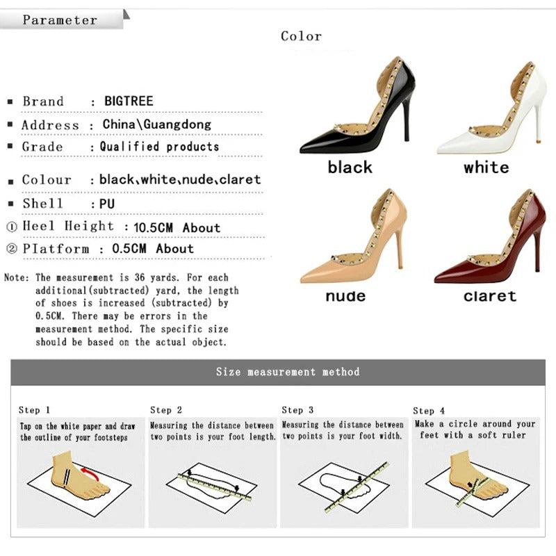 BIGTREE Shoes Rivet Design Women Pumps Patent leather High Heels
