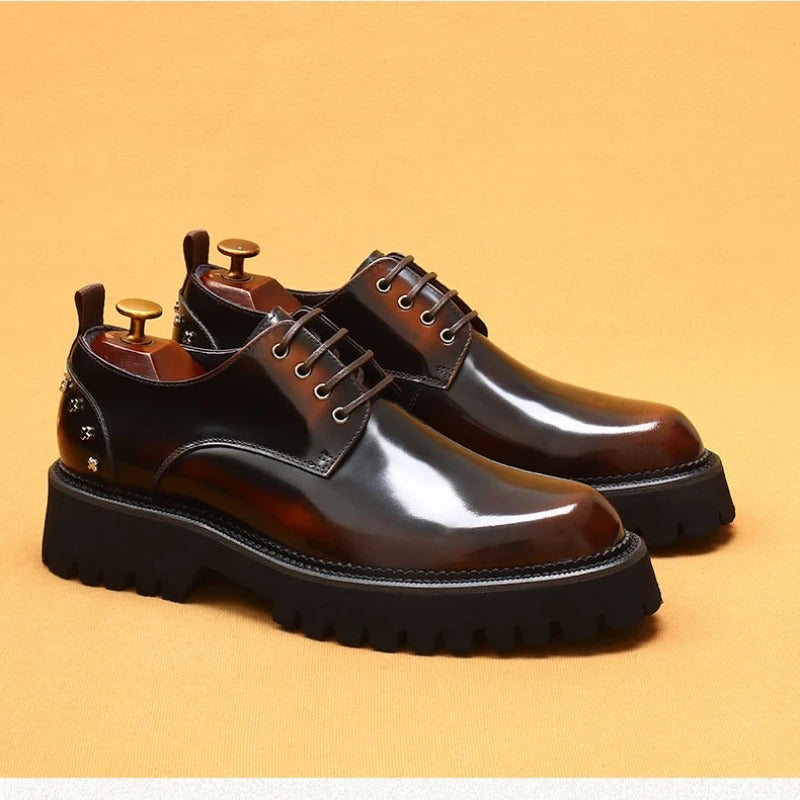 Double Layer Platform Derby Shoes, British Style Rivet